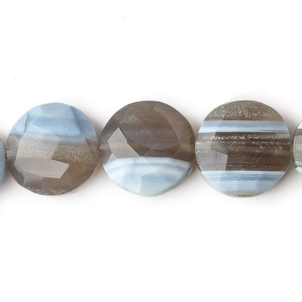 14mm Banded Agate & Owyhee Natural Blue Opal faceted coin beads 14 pieces - Beadsofcambay.com