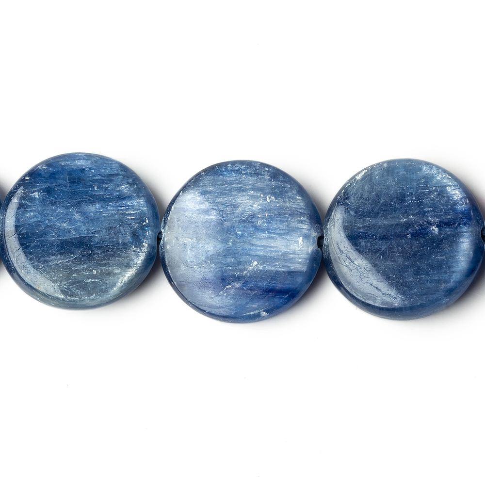 14mm Ceylon Blue Kyanite plain coin beads 16 inch 28 pieces AA Grade - Beadsofcambay.com