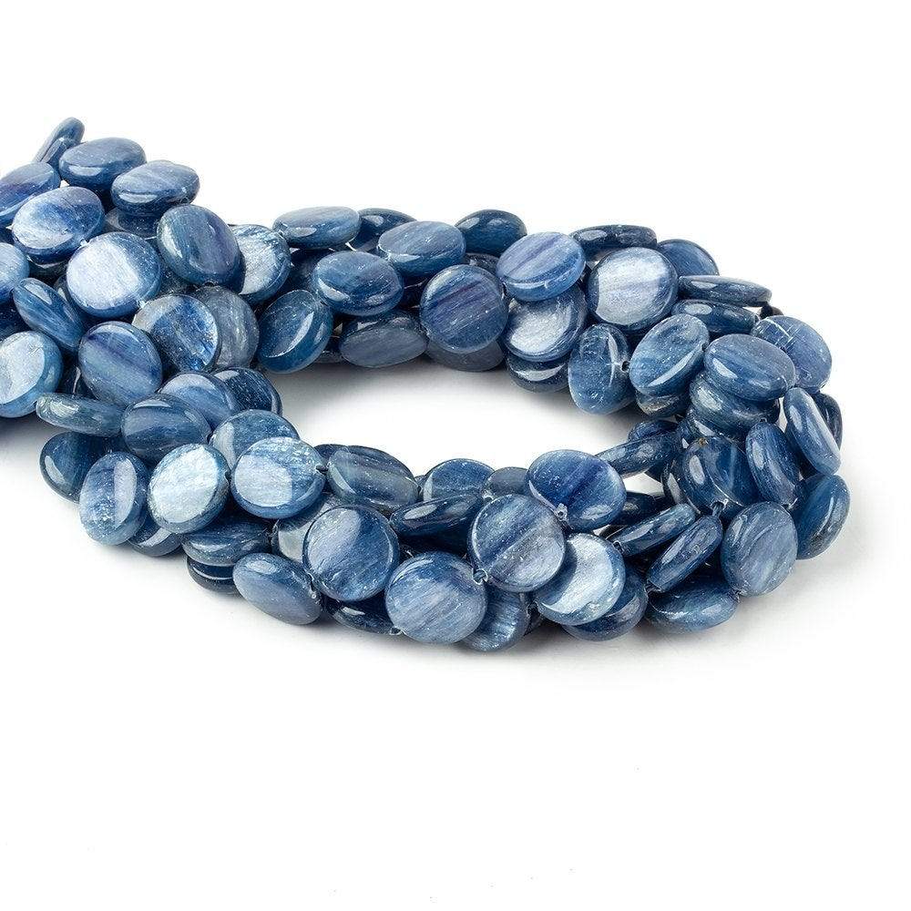 14mm Ceylon Blue Kyanite plain coin beads 16 inch 28 pieces AA Grade - Beadsofcambay.com