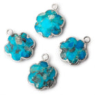 14mm Silver Leafed Enhanced Turquoise Faceted Quatrafoil Focal Bead Pendant sold as 1 piece - Beadsofcambay.com