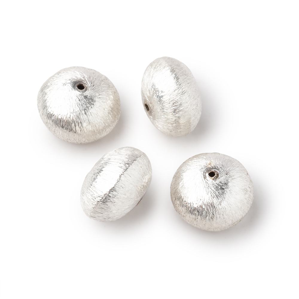 14mm Silver Plated Copper Brushed Puffy Disc Beads Set of 4 pieces - Beadsofcambay.com