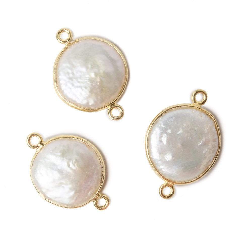 14mm Vermeil Bezel Cream Coin Pearl Connector 1 piece - Beadsofcambay.com