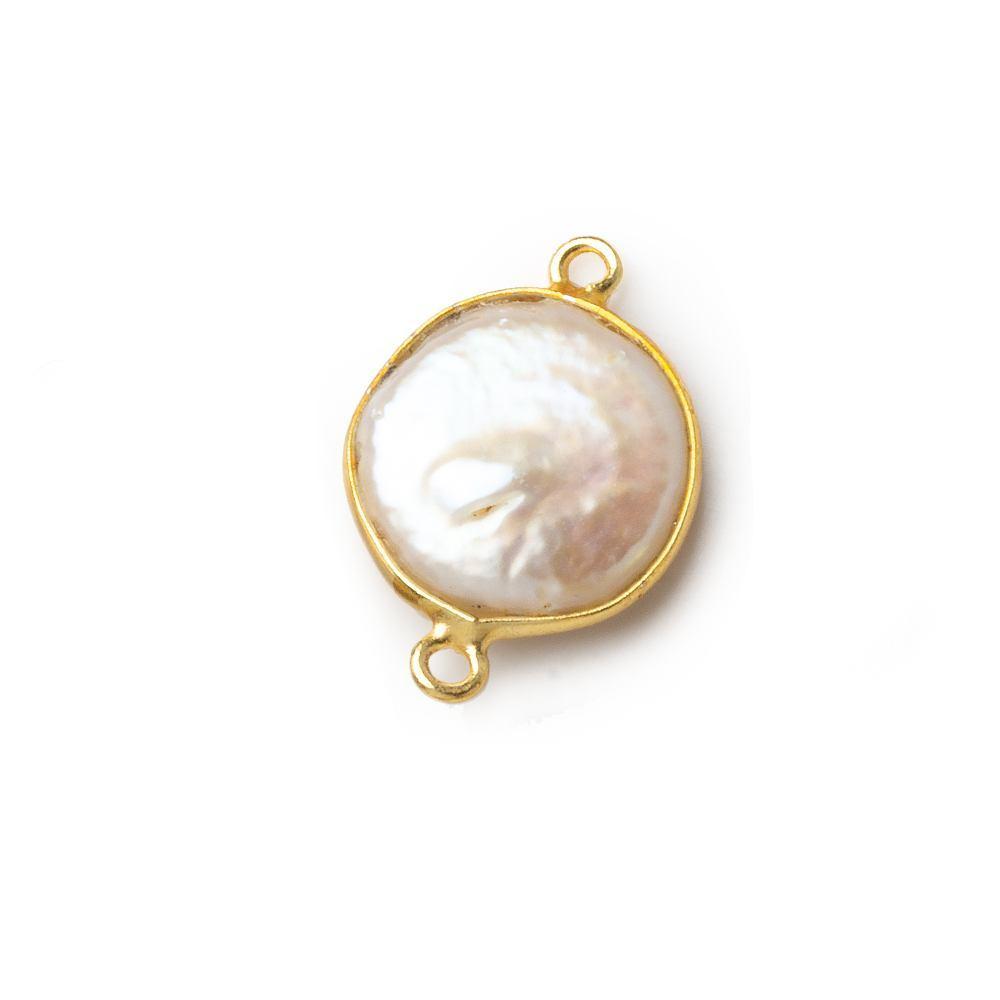 14mm Vermeil Bezel Cream Coin Pearl Connector 1 piece - Beadsofcambay.com