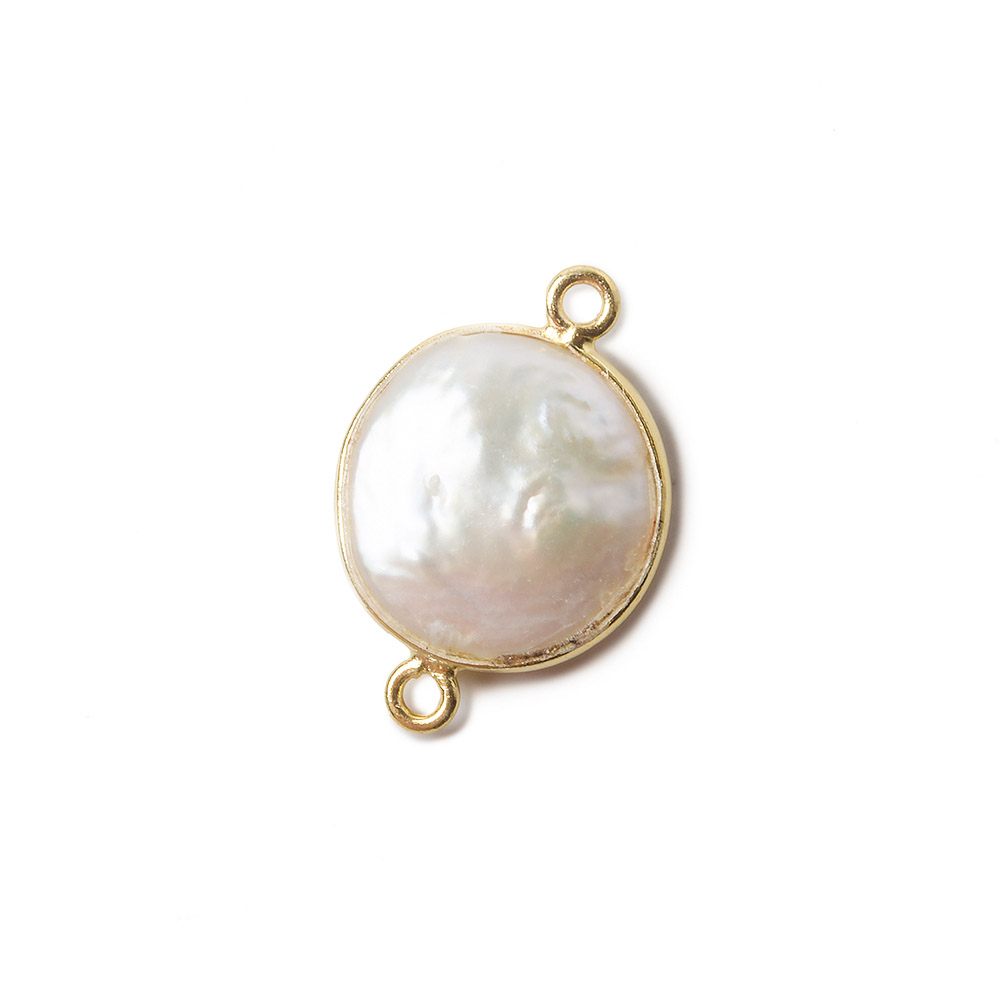 14mm Vermeil Bezel Cream Coin Pearl Connector 1 piece - Beadsofcambay.com
