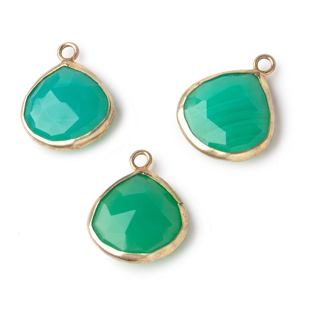 14mm Vermeil Bezel Green Onyx Heart Pendant 1 piece - Beadsofcambay.com