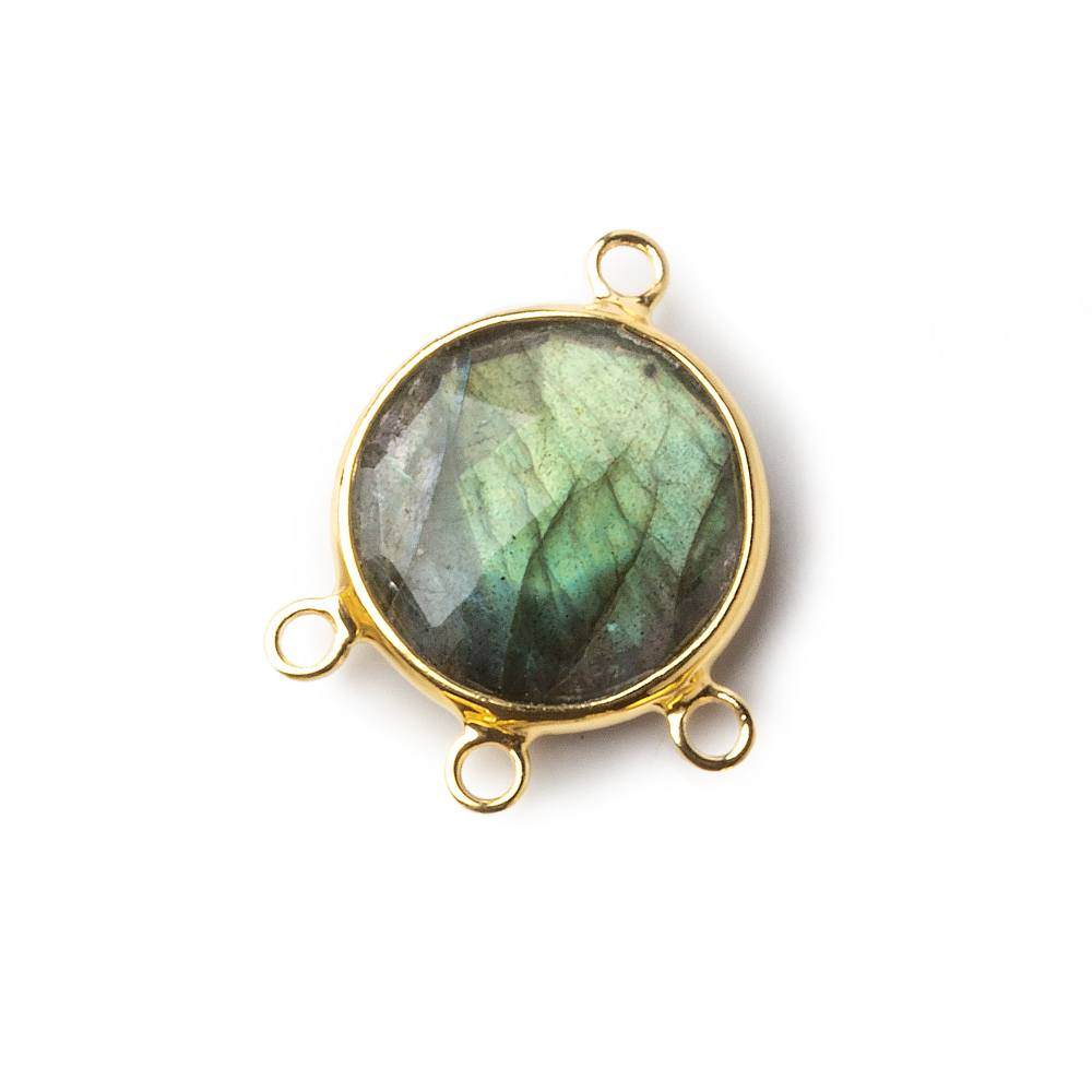 14mm Vermeil Bezel Labradorite Faceted Coin 3 ring Connector 1 piece - Beadsofcambay.com
