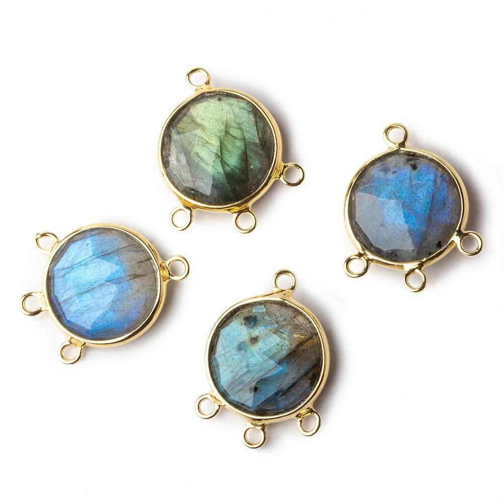 14mm Vermeil Bezel Labradorite Faceted Coin 3 ring Connector 1 piece - Beadsofcambay.com