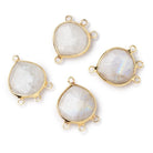 14mm Vermeil Bezel Rainbow Moonstone faceted heart 3 ring Connector 1 piece - Beadsofcambay.com