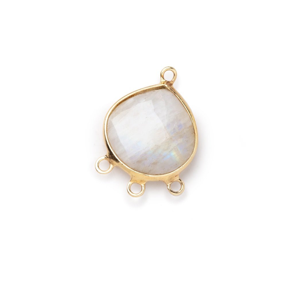 14mm Vermeil Bezel Rainbow Moonstone faceted heart 3 ring Connector 1 piece - Beadsofcambay.com