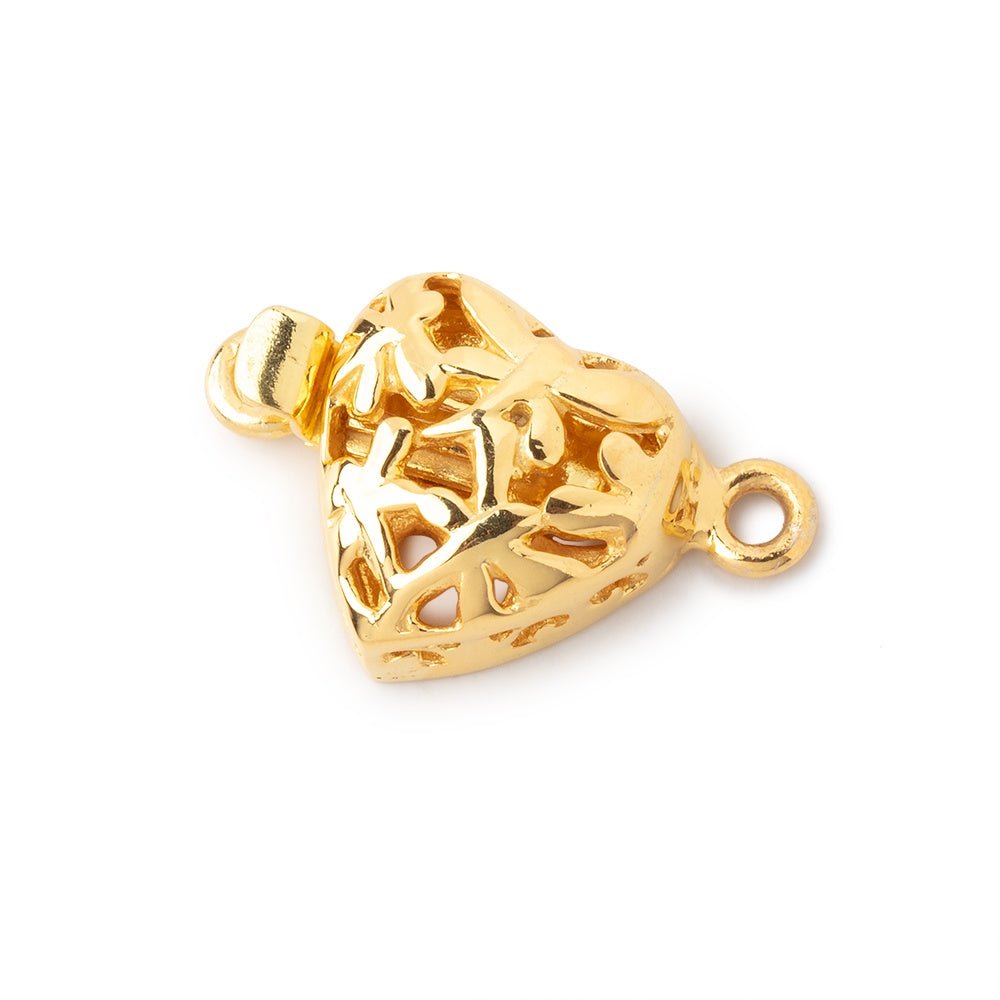 14mm Vermeil Heart Shaped Box Clasp with Dragonfly Design 1 piece - Beadsofcambay.com