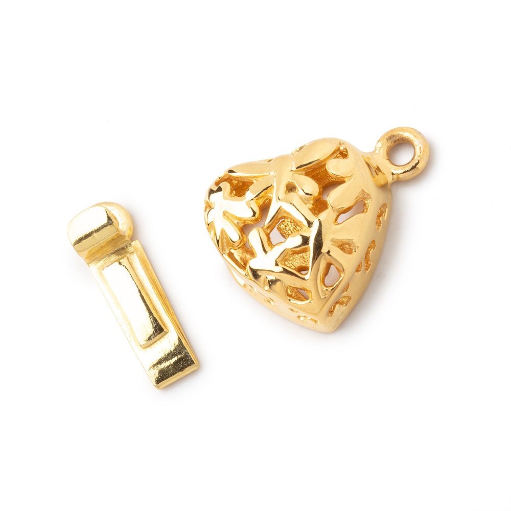 14mm Vermeil Heart Shaped Box Clasp with Dragonfly Design 1 piece - Beadsofcambay.com