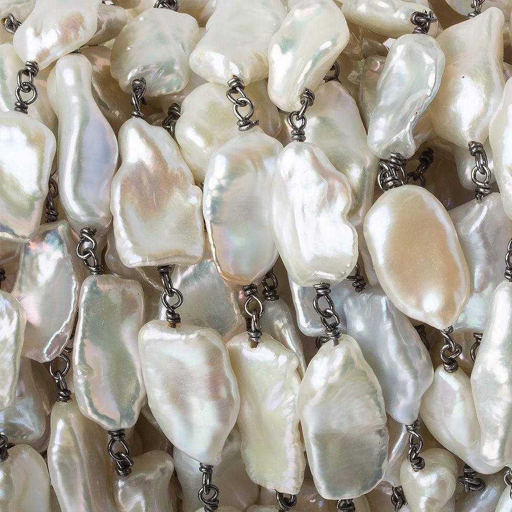 14x10-18x11mm Off White Keshi Pearl Black Gold .925 Silver Chain by the foot 15 pcs - Beadsofcambay.com