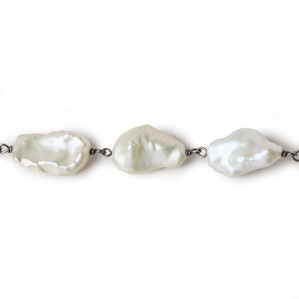 14x10-18x11mm Off White Keshi Pearl Black Gold .925 Silver Chain by the foot 15 pcs - Beadsofcambay.com