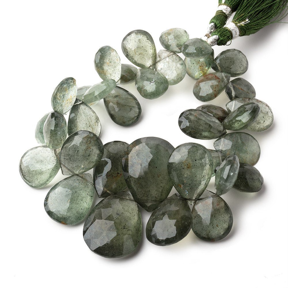 14x10-27x19mm Moss Aquamarine Faceted Pear Beads 8 inch 35 pieces AA - Beadsofcambay.com