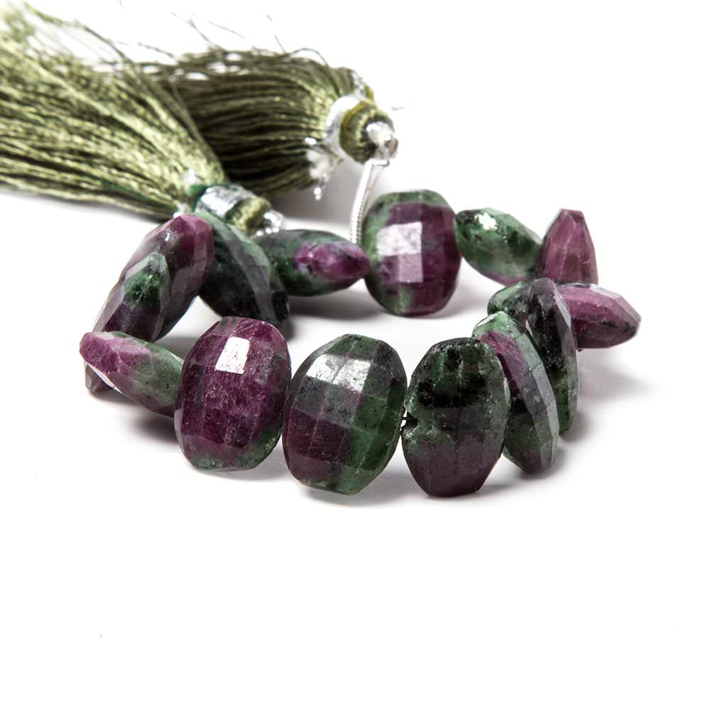 14x10.5mm Ruby in Zoisite side drilled Faceted Cushions 5.5 inch 13 Beads - Beadsofcambay.com