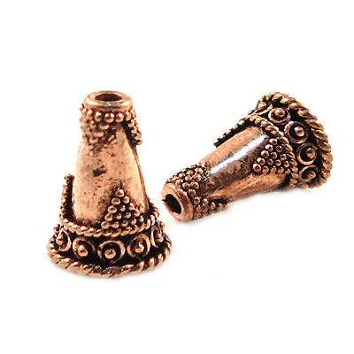 14x10mm Antiqued Copper Cone Granulated Design with Twisted Rope Edge 8 in 14 pcs - Beadsofcambay.com