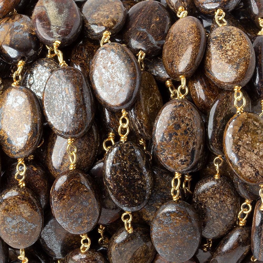 14x10mm Bronzite plain oval Vermeil Chain by the foot 17 pieces - Beadsofcambay.com