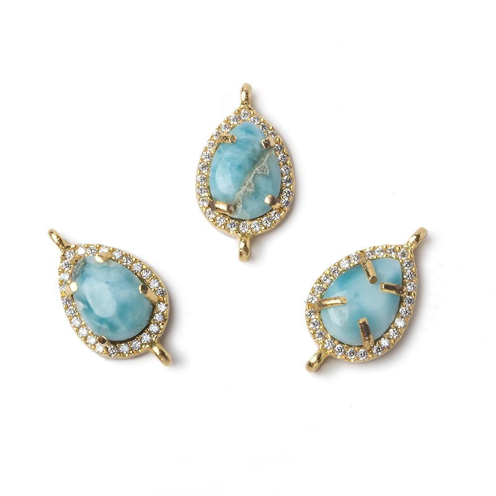 14x10mm Gold Bezel White CZ and Larimar Pear Connector 1 focal piece - Beadsofcambay.com