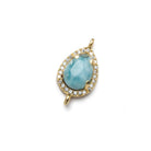 14x10mm Gold Bezel White CZ and Larimar Pear Connector 1 focal piece - Beadsofcambay.com