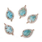 14x10mm Rose Gold Bezel White CZ and Larimar Pear Connector 1 focal piece - Beadsofcambay.com