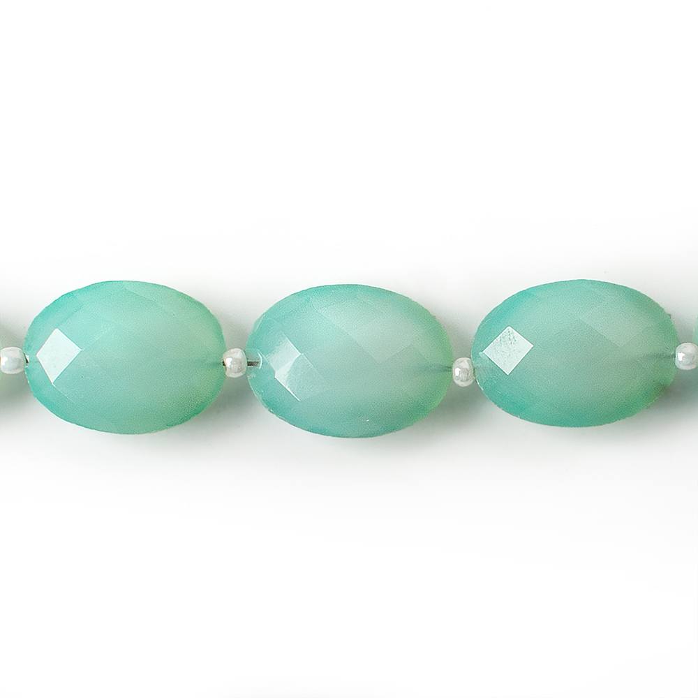 14x10mm Sea Blue Chalcedony straight drilled faceted oval beads 8 inch 14 pieces A - Beadsofcambay.com