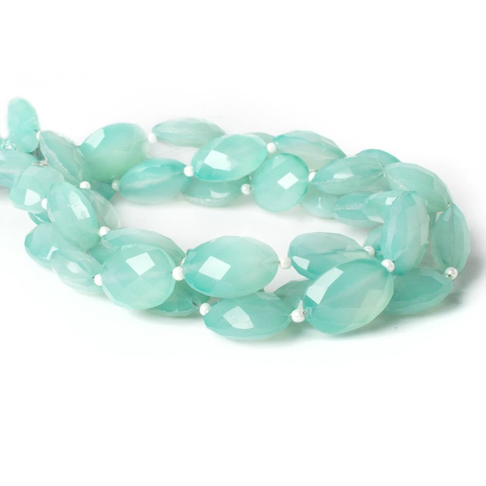 14x10mm Sea Blue Chalcedony straight drilled faceted oval beads 8 inch 14 pieces A - Beadsofcambay.com