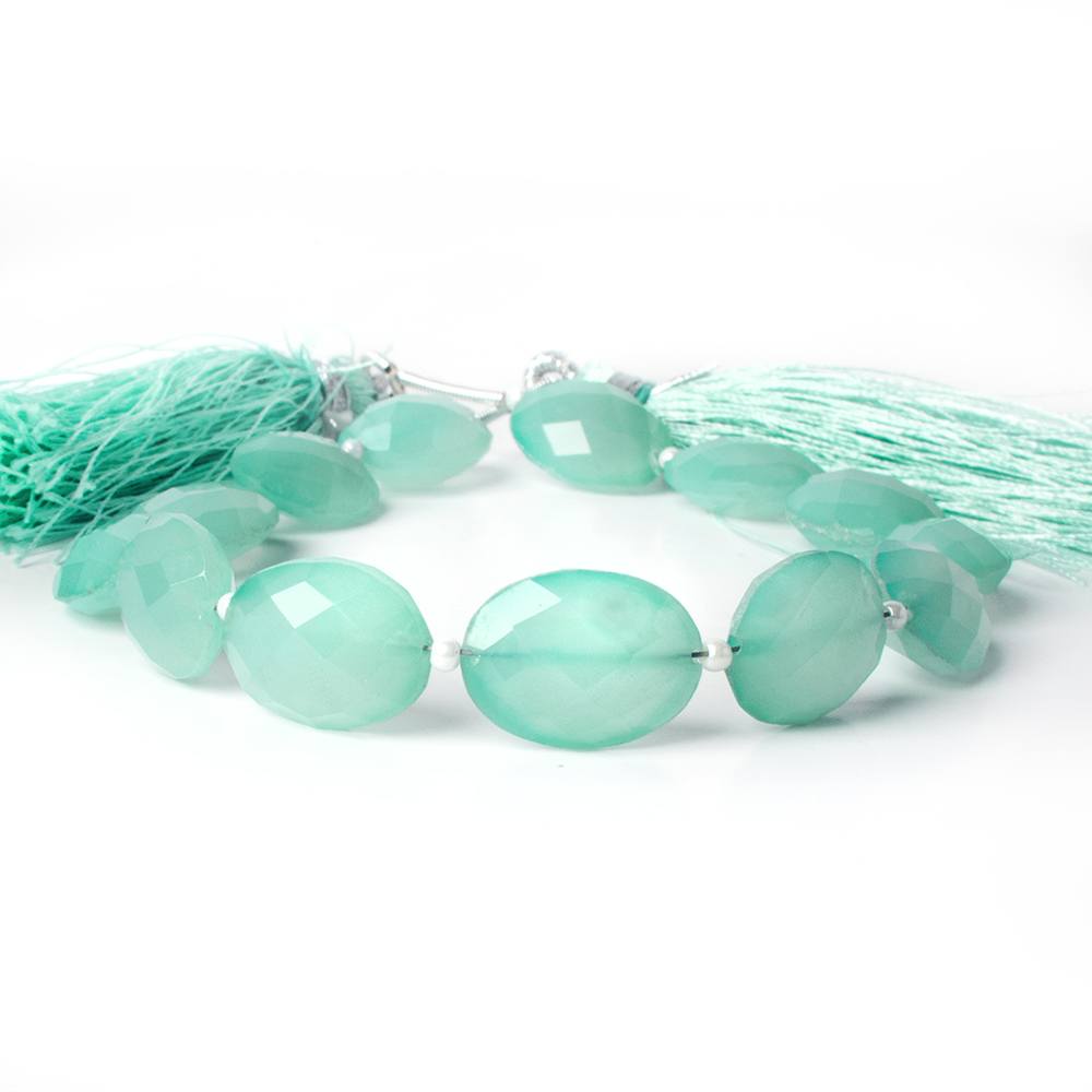 14x10mm Sea Blue Chalcedony straight drilled faceted oval beads 8 inch 14 pieces A - Beadsofcambay.com