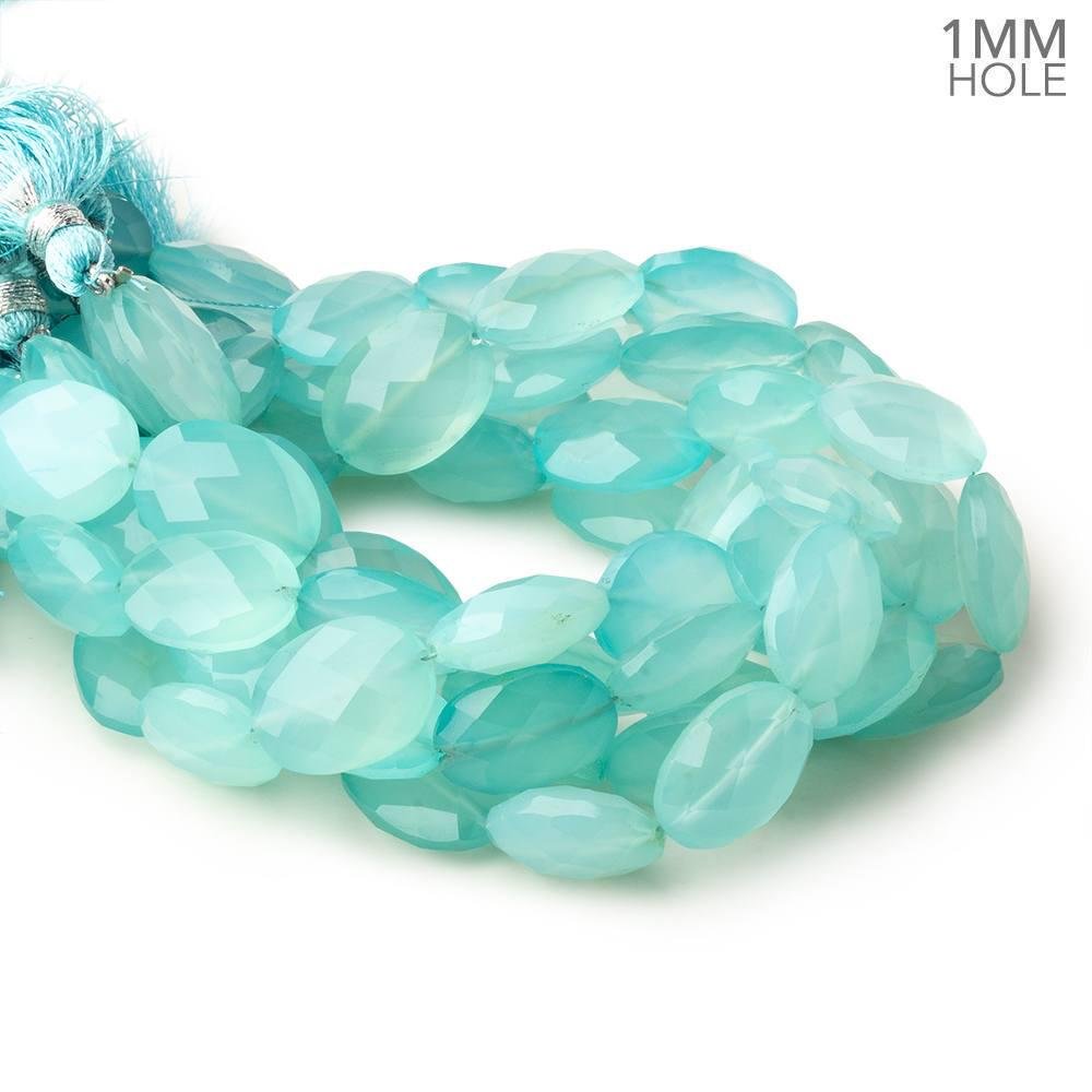 14x11-15x11mm Seafoam Blue Chalcedony straight drilled faceted ovals 8 inch 13 large hole beads - Beadsofcambay.com