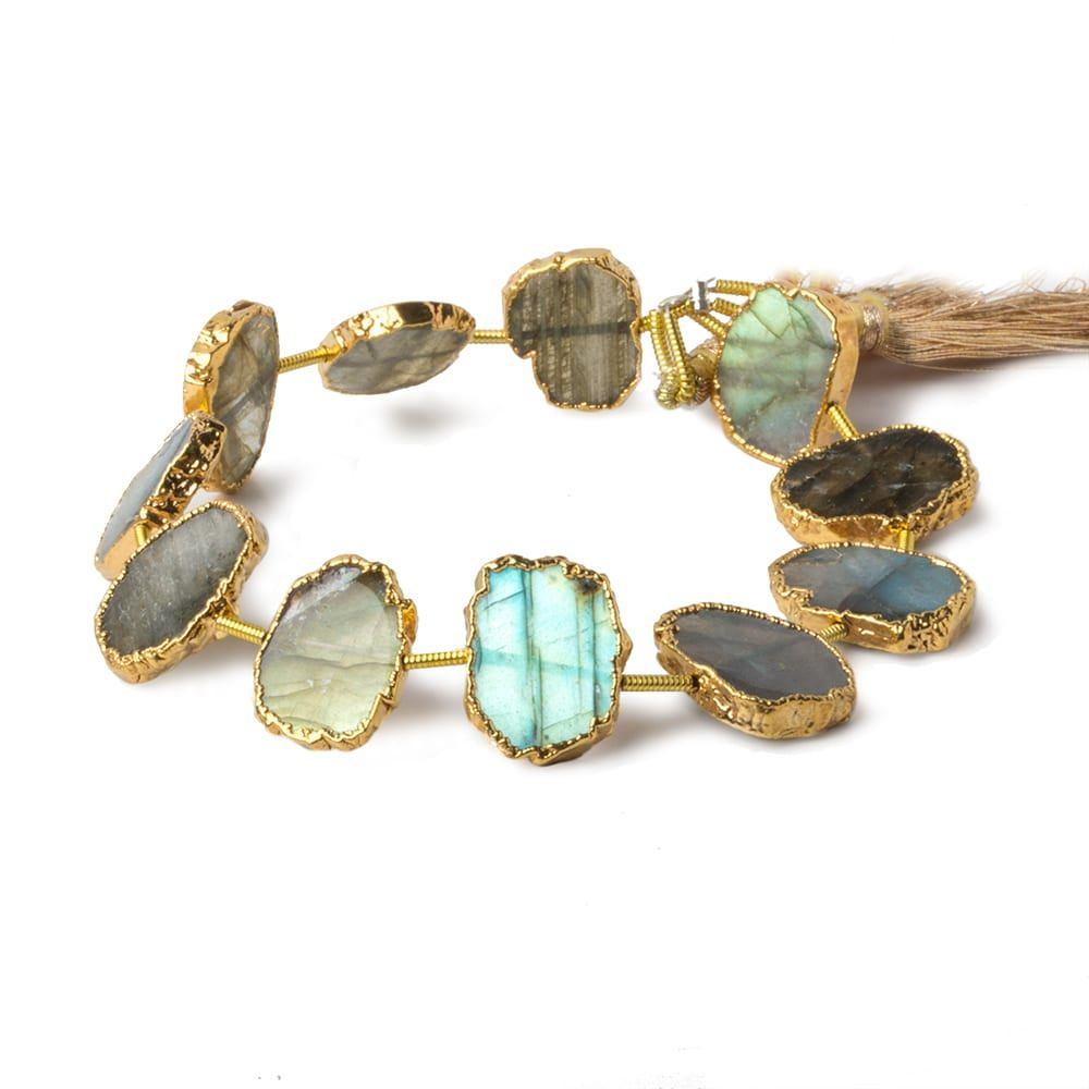14x11-16x12mm Gold Leafed Labradorite plain slice Beads 6 inch 10 pieces - Beadsofcambay.com