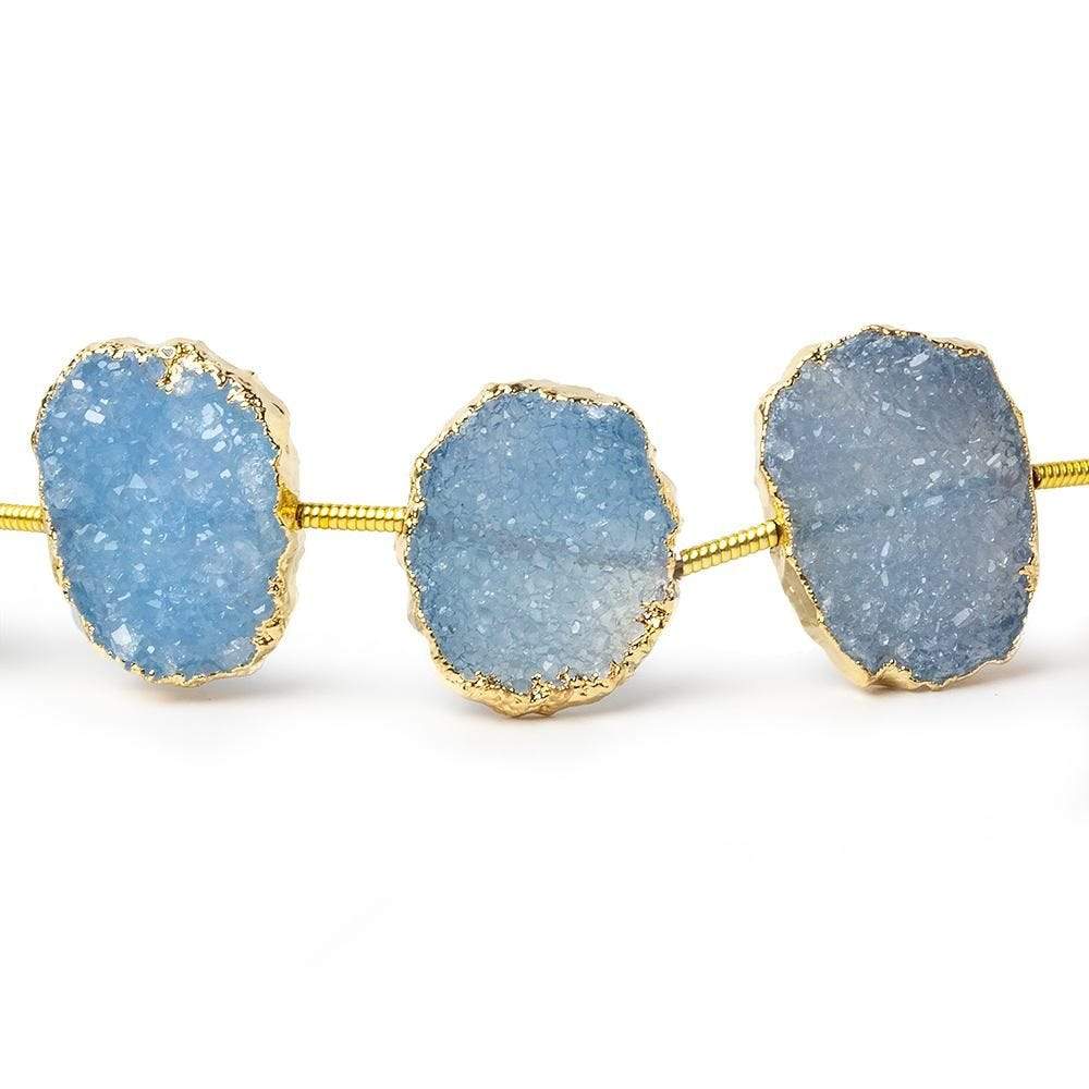 14x11-16x12mm Gold Leafed Santorini Blue Drusy Strand 8 inch 11 pieces - Beadsofcambay.com