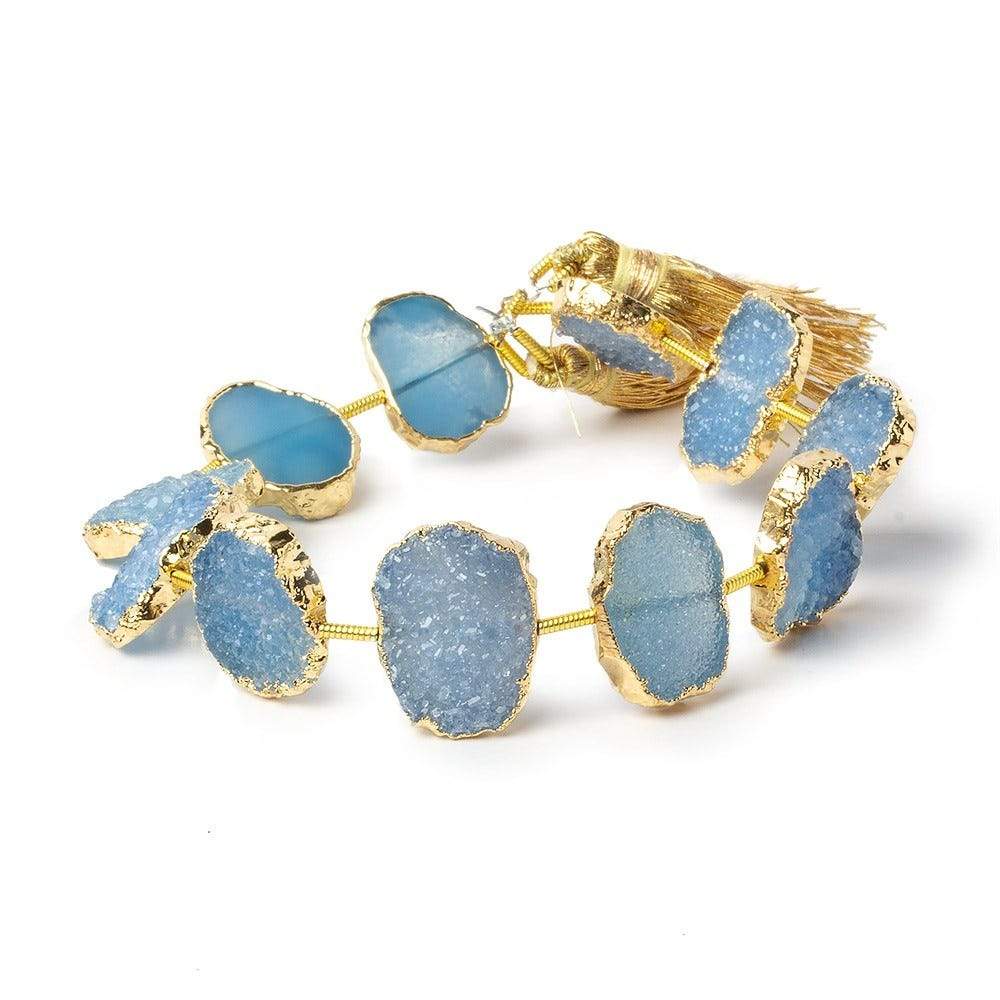 14x11-16x12mm Gold Leafed Santorini Blue Drusy Strand 8 inch 11 pieces - Beadsofcambay.com