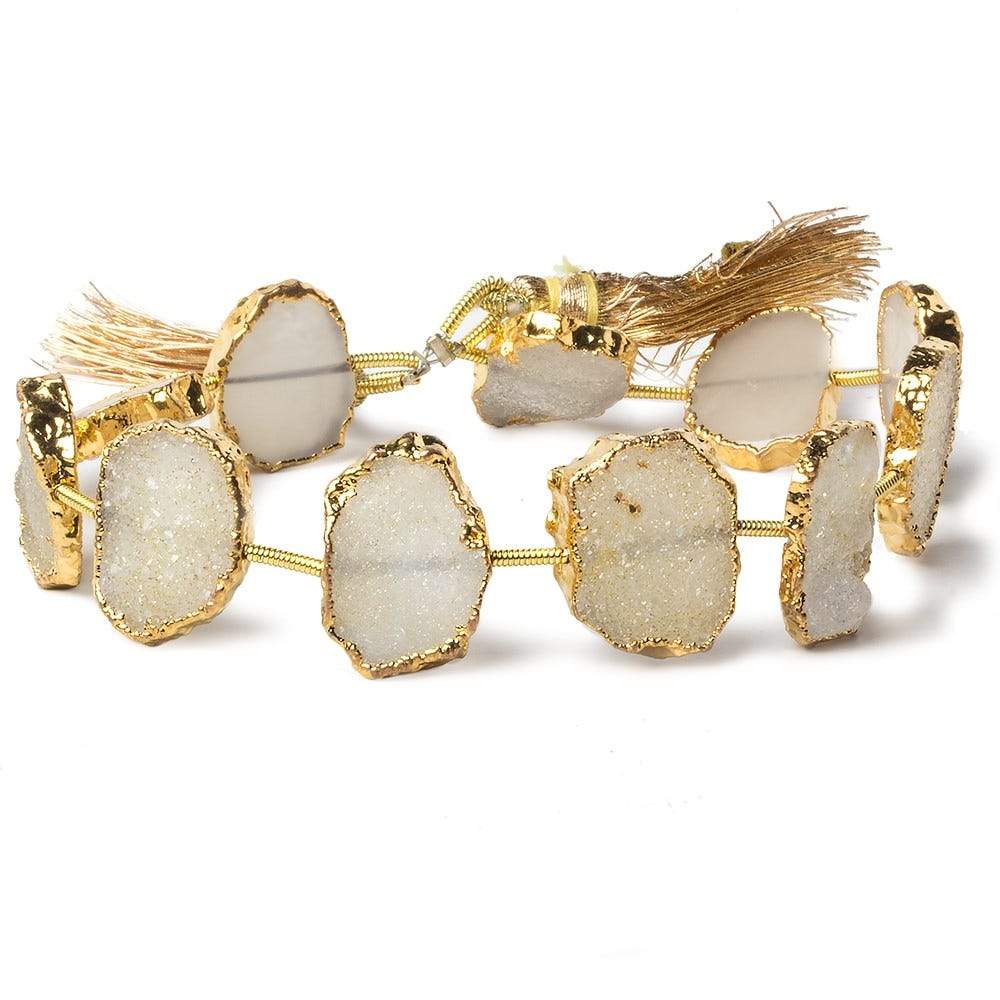 14x11-16x13mm Gold Leafed Creamy White Drusy straight drilled Slices 8 inch 11 beads - Beadsofcambay.com