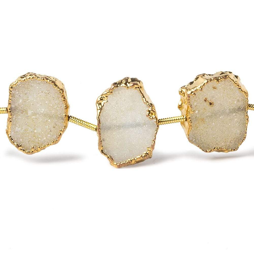 14x11-16x13mm Gold Leafed Creamy White Drusy straight drilled Slices 8 inch 11 beads - Beadsofcambay.com