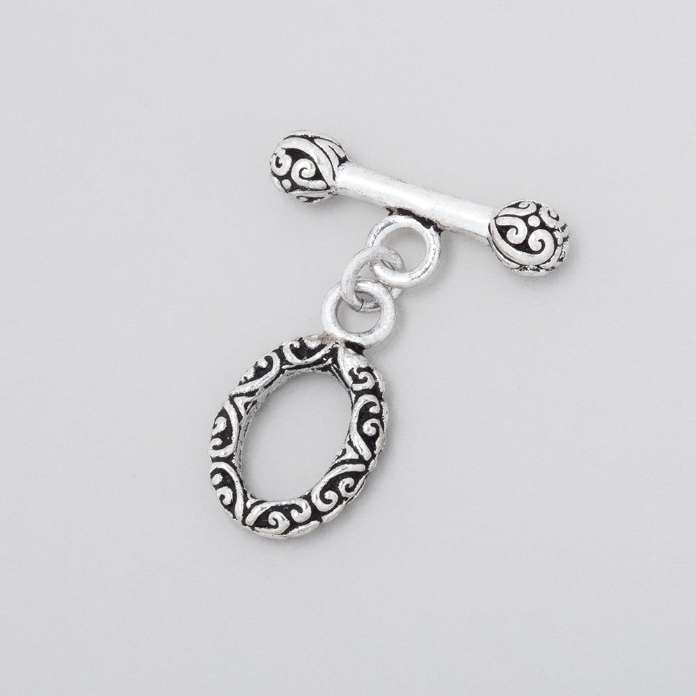 14x11mm Antiqued Sterling Silver Toggle Bali Design 1 piece - Beadsofcambay.com
