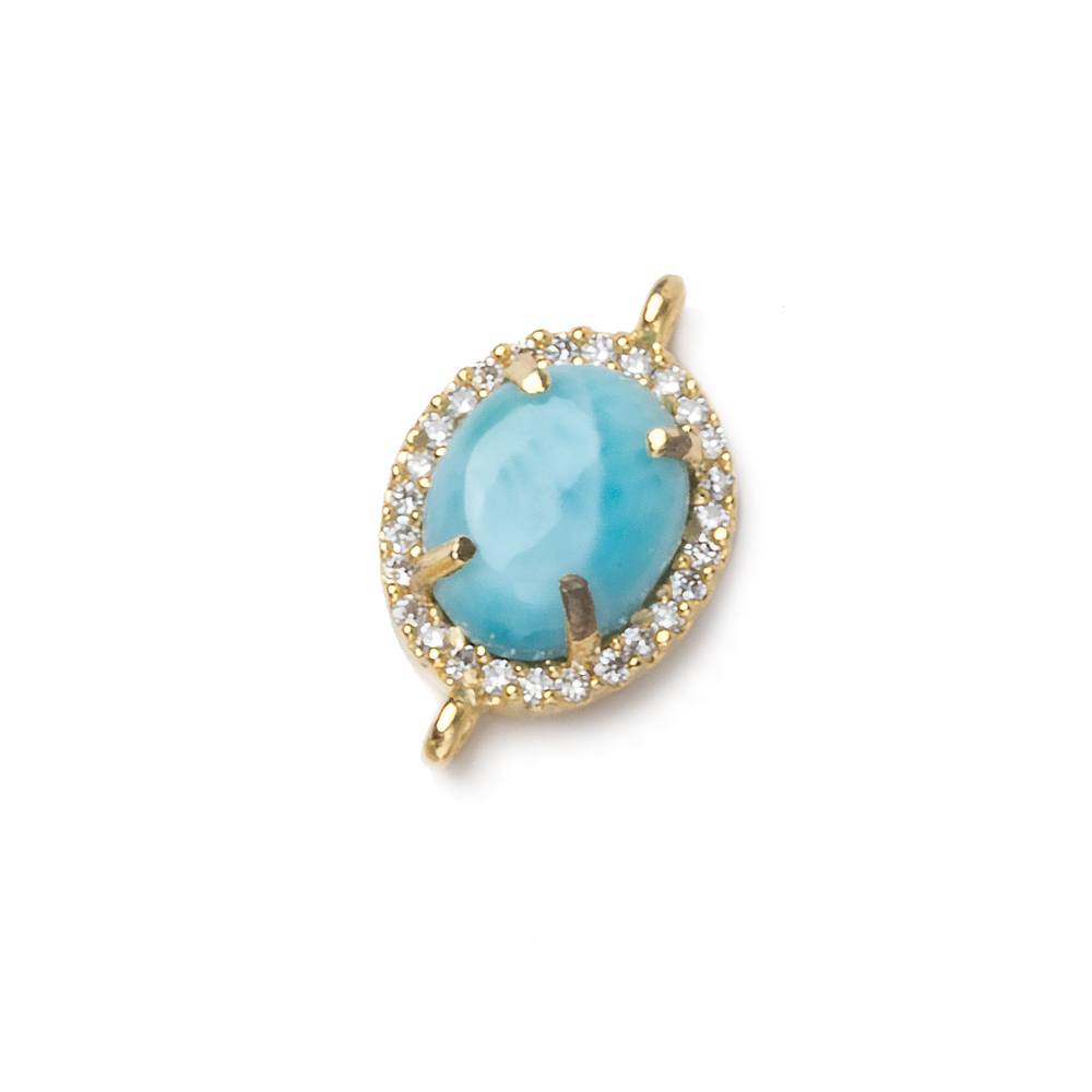 14x11mm Gold Bezel White CZ and Larimar Oval Connector 1 focal piece - Beadsofcambay.com
