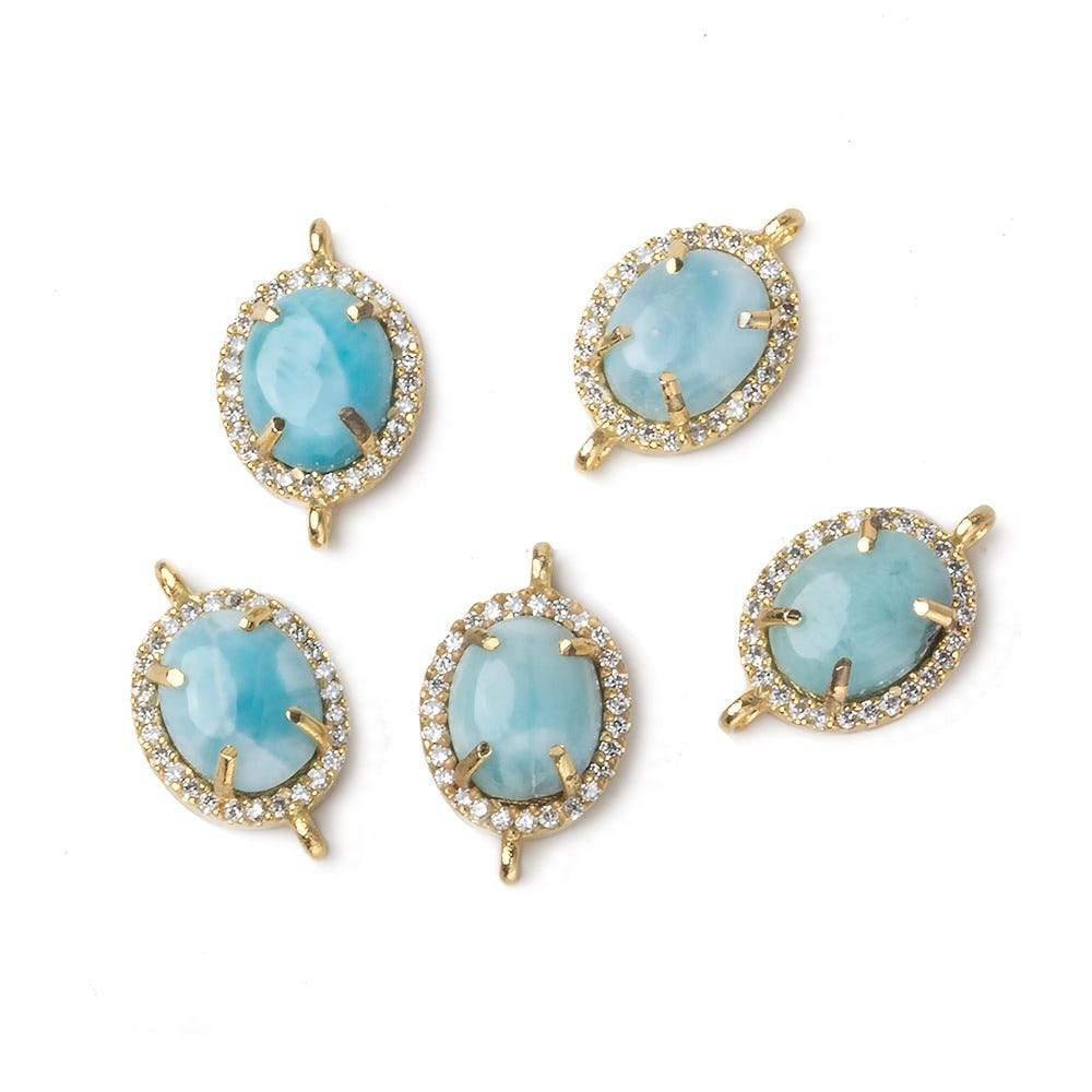 14x11mm Gold Bezel White CZ and Larimar Oval Connector 1 focal piece - Beadsofcambay.com