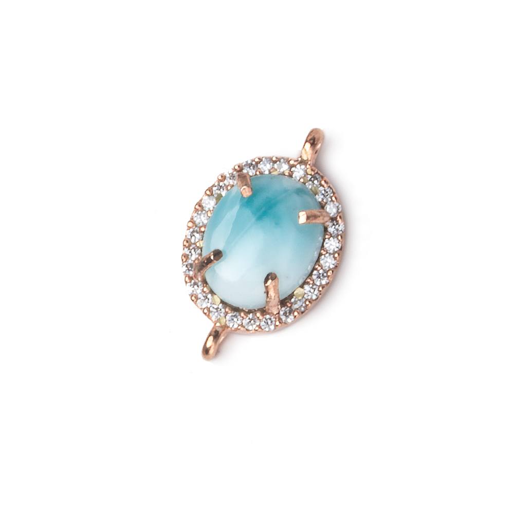 14x11mm Rose Gold Bezel White CZ and Larimar Oval Connector 1 focal piece - Beadsofcambay.com