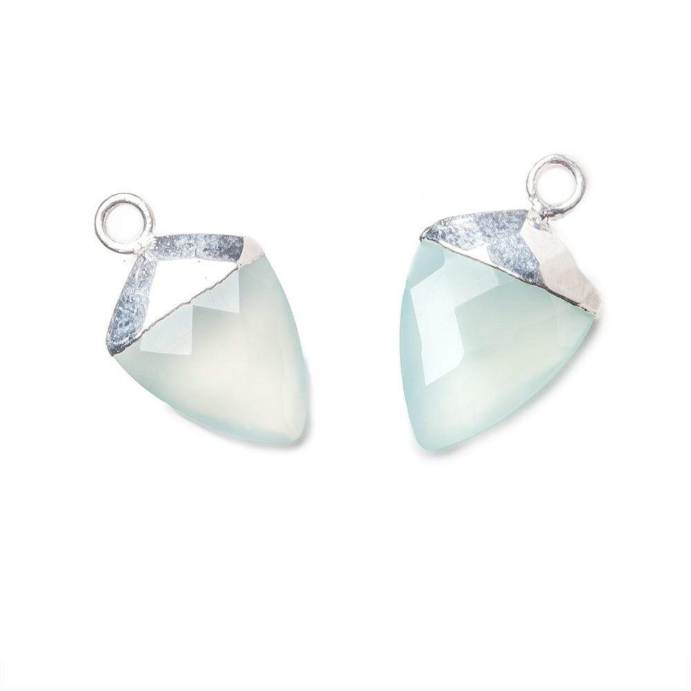 14x11mm Silver Leafed Seafoam Blue Chalcedony faceted Point Pendant 1 piece - Beadsofcambay.com