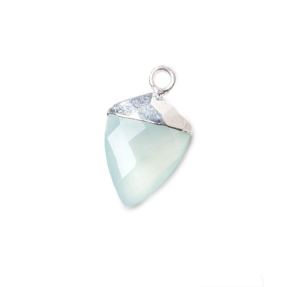 14x11mm Silver Leafed Seafoam Blue Chalcedony faceted Point Pendant 1 piece - Beadsofcambay.com