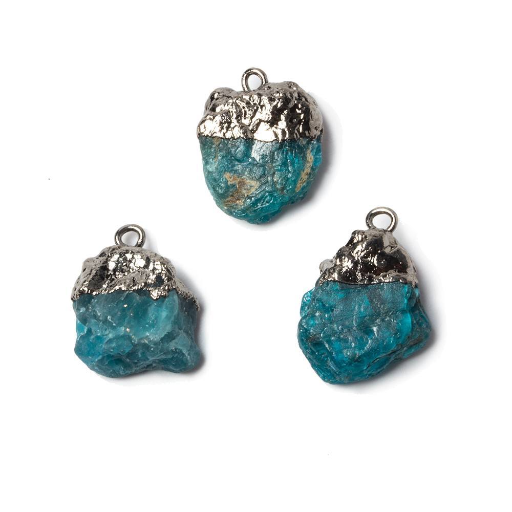 14x11mm to 17x12mm Gunmetal Leaf Neon Blue Apatite Crystal Pendant Set of 3 - Beadsofcambay.com