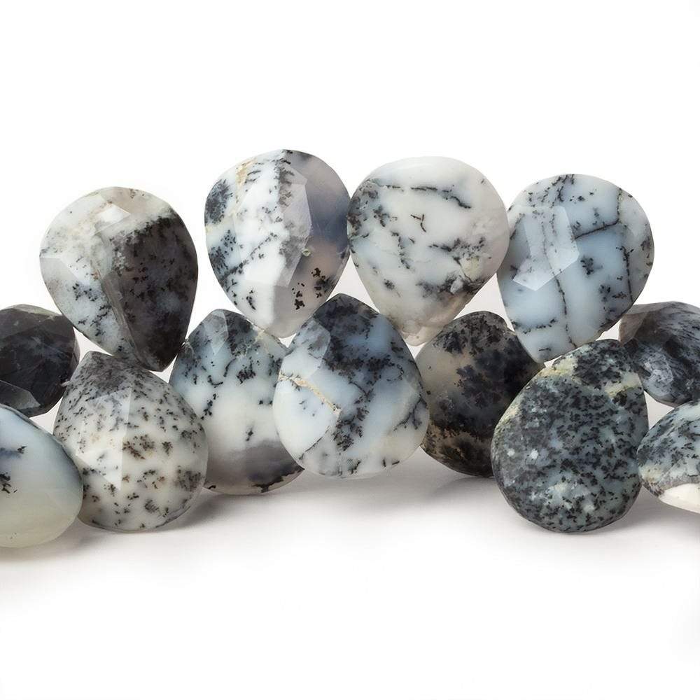 14x12-18x11mm Dendritic Opal Faceted Pear Briolette 7 inch 36 beads AA - Beadsofcambay.com