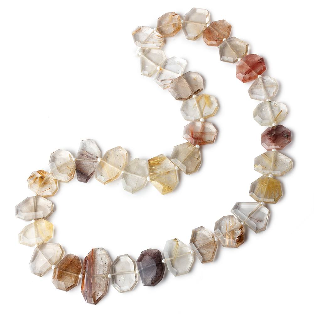 14x12-26x13mm Rutilated Quartz Side Drilled Bevel Faceted Flat Nuggets 18 inch 34 pieces AA - Beadsofcambay.com