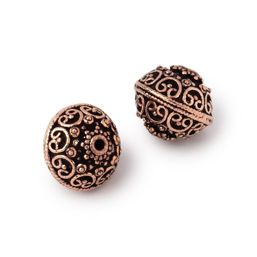 14x12.5mm Antiqued Copper Bali Design Rondelle Set of 2 Beads - Beadsofcambay.com