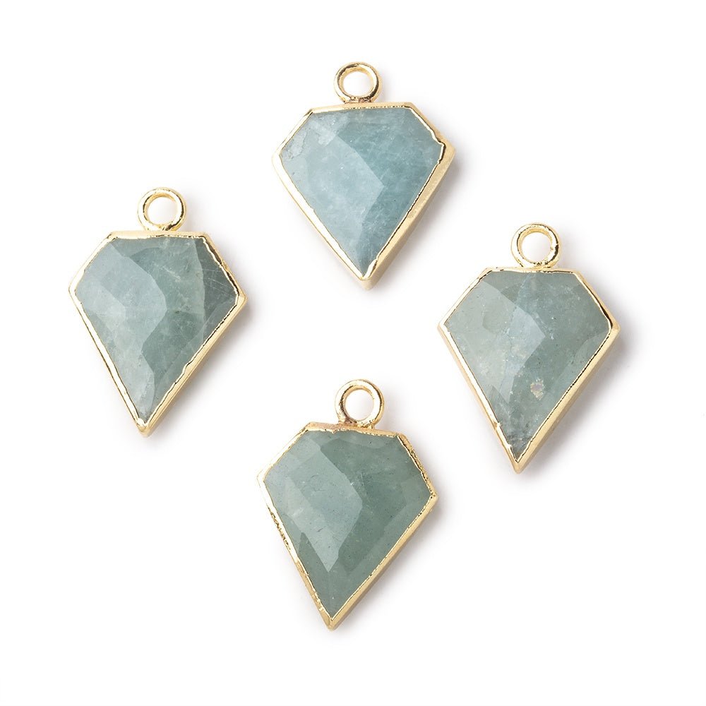 14x12mm Gold Leafed Aquamarine Faceted Diamond Shape Focal Pendant 1 piece - Beadsofcambay.com