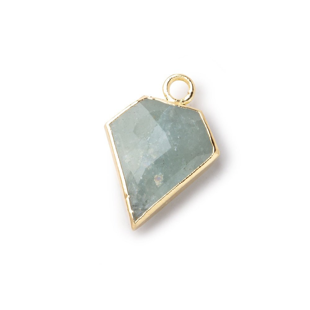 14x12mm Gold Leafed Aquamarine Faceted Diamond Shape Focal Pendant 1 piece - Beadsofcambay.com