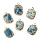 14x12mm Gold leafed K2 Azurite Granite "K2 Jasper" Slice Pendant 1 piece - Beadsofcambay.com