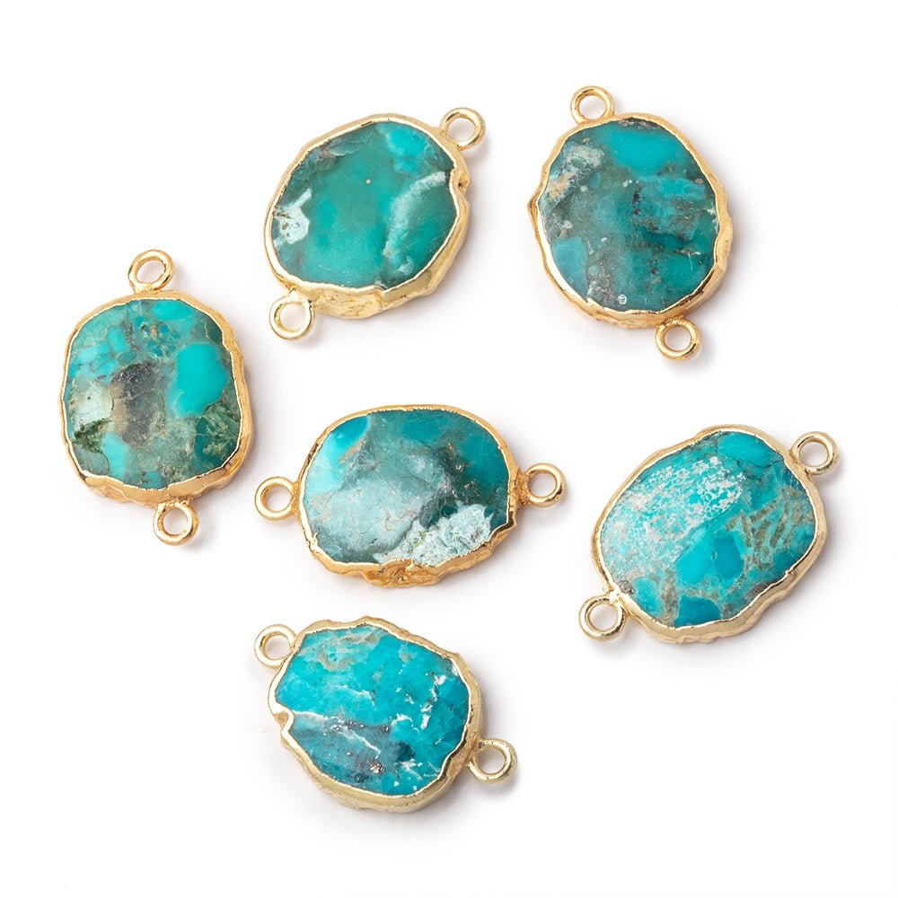 14x12mm Gold Leafed Turquoise Oval Slice Connector 1 piece - Beadsofcambay.com