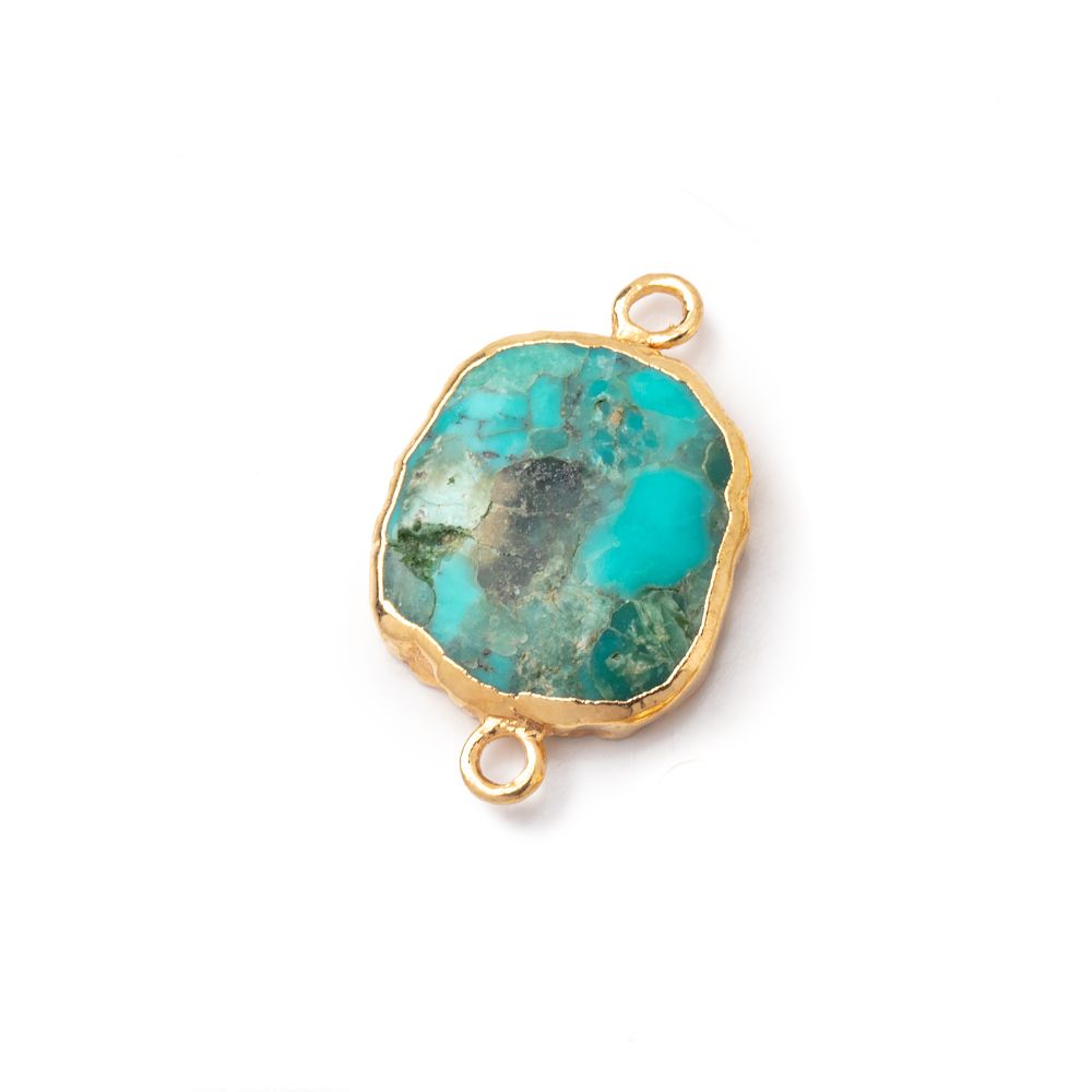 14x12mm Gold Leafed Turquoise Oval Slice Connector 1 piece - Beadsofcambay.com