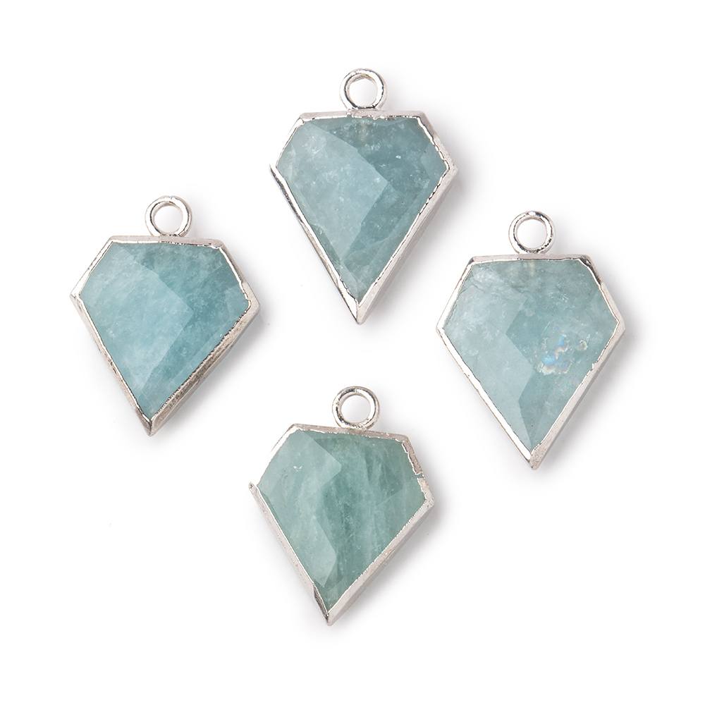 14x12mm Silver Leafed Aquamarine Faceted Diamond Shape Focal Pendant 1 piece - Beadsofcambay.com