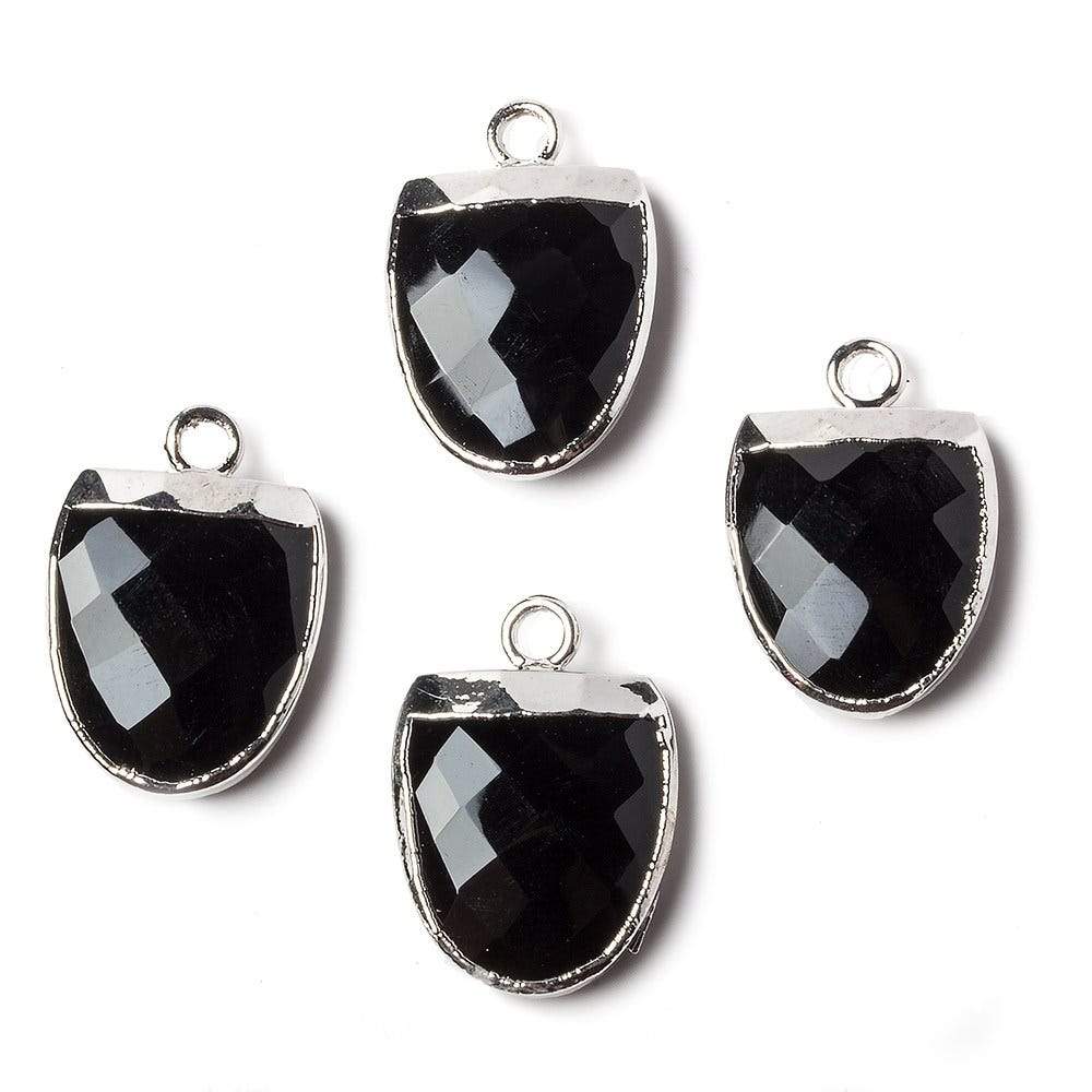 14x12mm Silver Leafed Black Chalcedony Half Oval Pendant 1 focal bead - Beadsofcambay.com